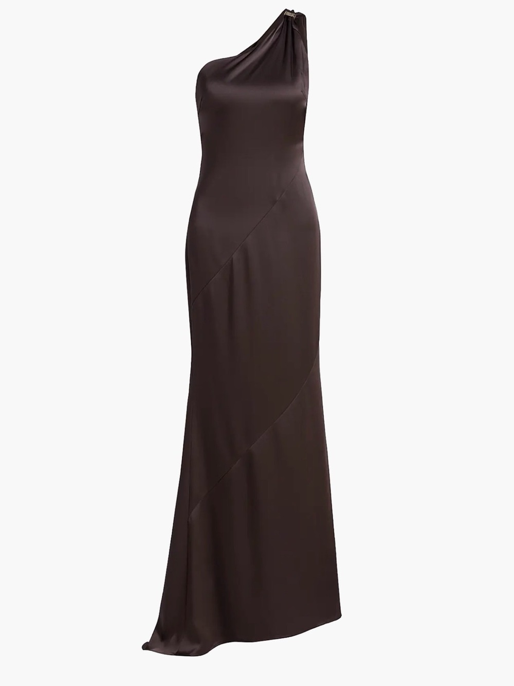 One-Shoulder Chocolate Satin Evening Dress (NWT - Never worn)